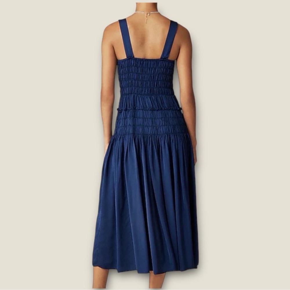 NEW J. Crew Smocked Midi Dress Blue Medium Flowy Adjustable Straps Fit & Flare - Picture 7 of 16